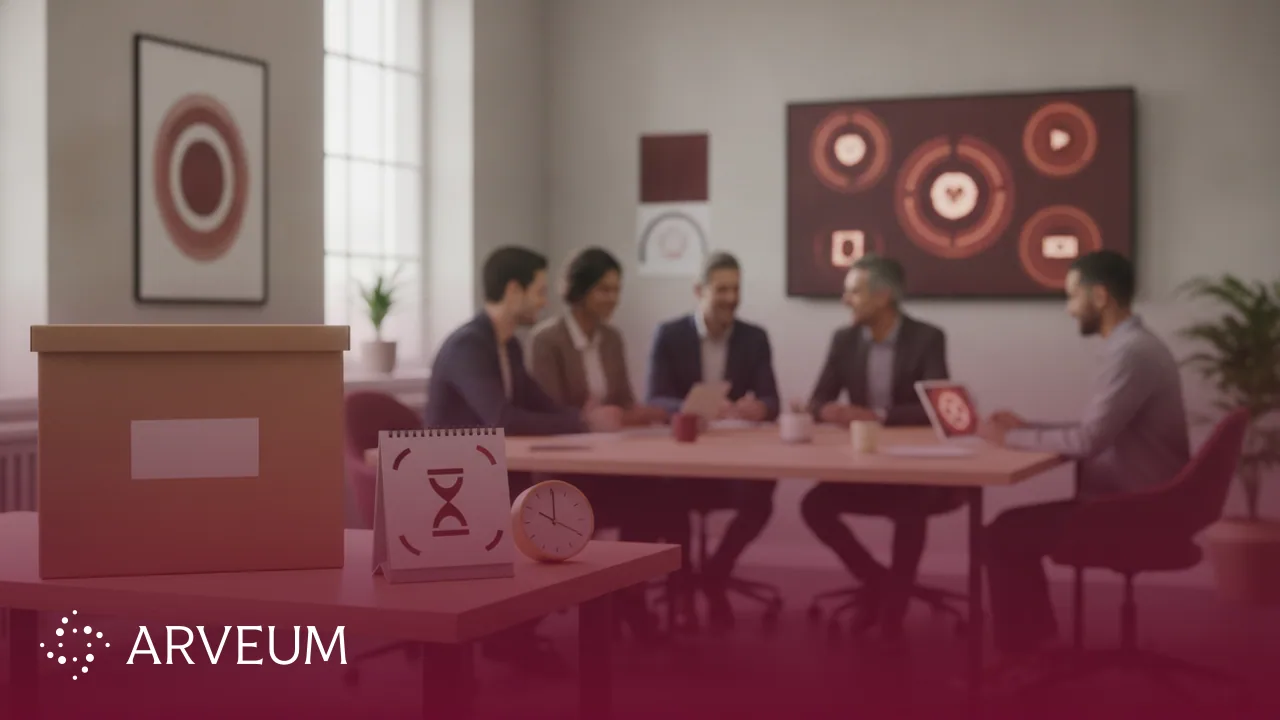 Symbolbild Aufbewahrungsfristen: ein Archivkarton, ein Kalender und eine Uhr stehen für definierte Speicherfristen von Bewerberdaten.